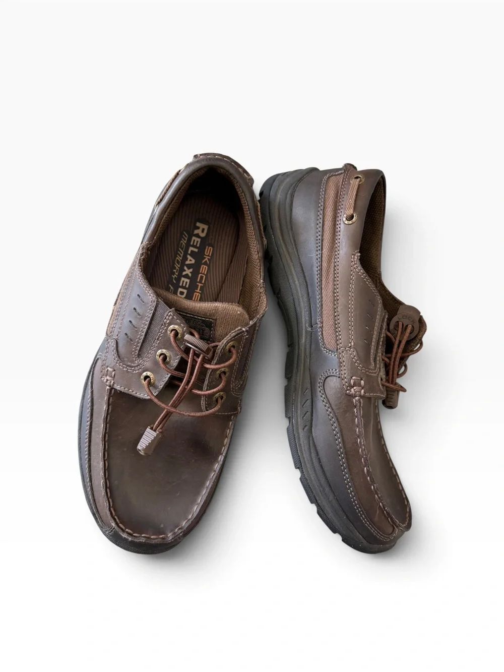 Skechers Relaxed Fit Memory Foam Brown Leather Loafers Shoes Men’s Size 9.5